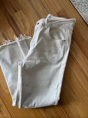 Zara Cream Cropped Raw-Hem Jeans